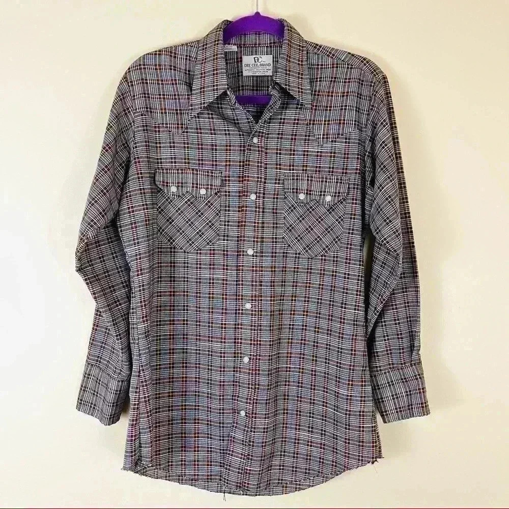 Vintage Dee Cee Western Plaid Sawtooth Shirt Pearl Snap Long Sleeve 15-32